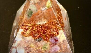 Orgone Starship Coil Pyramid with Gemstones, Quartz Crystal and Neodymium