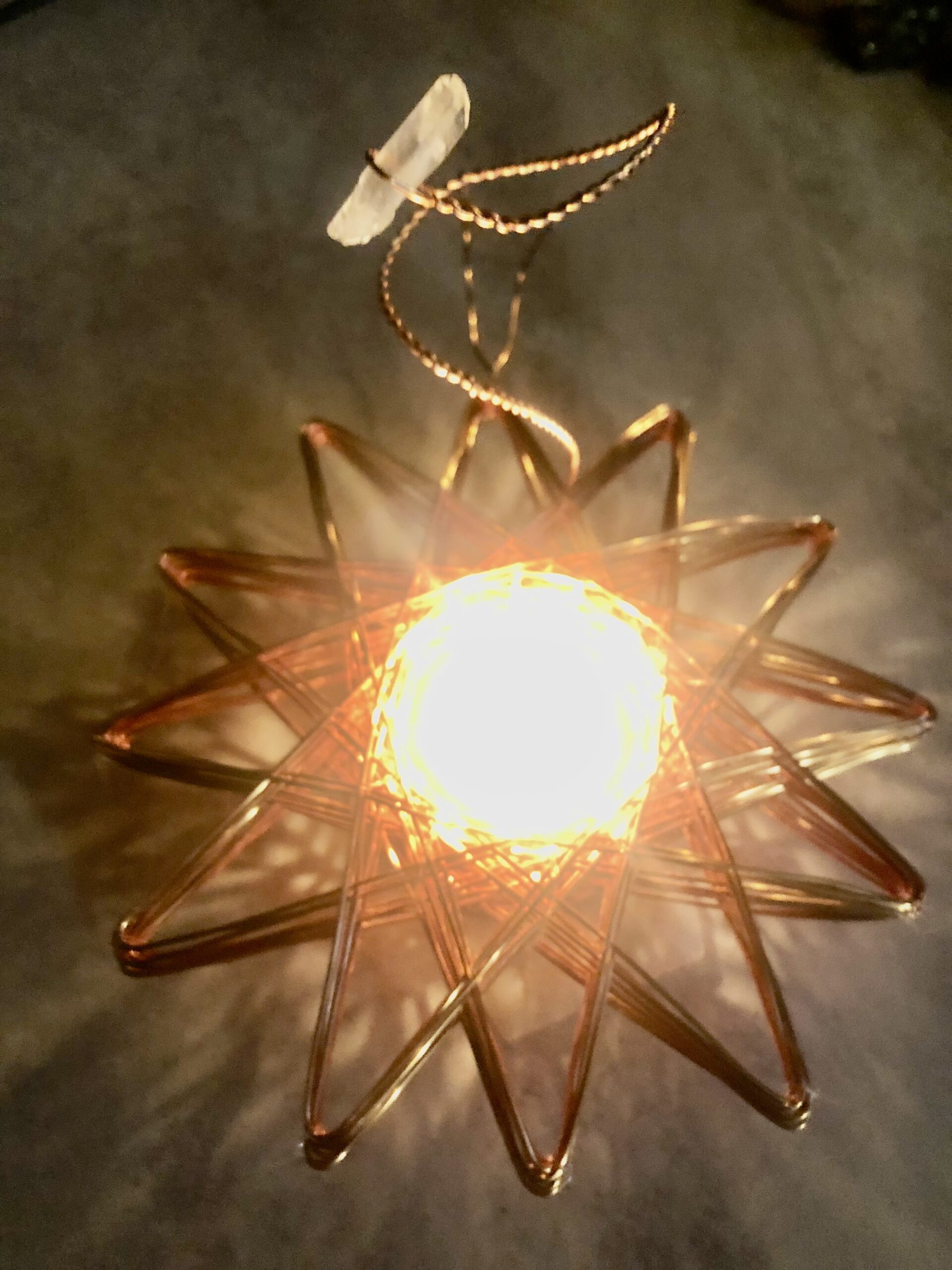 Copper Spiral Candle Holder | 12-Point Star with Suspended Crystal Cup | 18-Gauge Handcrafted Geometry
