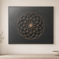 Copper Flower of Life on Black Canvas| Original Sacred Geometry Wall Art | Copper on Canvas, Black-White Mixed Media