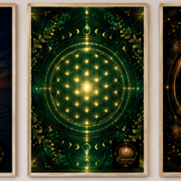 Flower of Life Gold Gallery | 3 Piece Digital Art Set | Sacred Geometry Printable