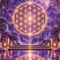 Purple & Gold Flower of Life Digital Wall Art | Celestial Sanctuary Sacred Geometry Print