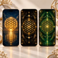 Flower of Life Phone Wallpaper Pack | Blue, Black & Emerald with Gold Sacred Geometry Digital Backgrounds