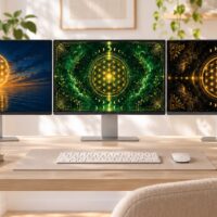 Flower of Life Desktop Wallpaper Pack | Blue, Black & Emerald with Gold Sacred Geometry Digital Backgrounds
